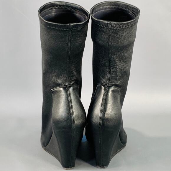 RICK OWENS Size 5 Black Lambskin Leather Open Toe Sock Wedge Boots - Picture 3 of 8